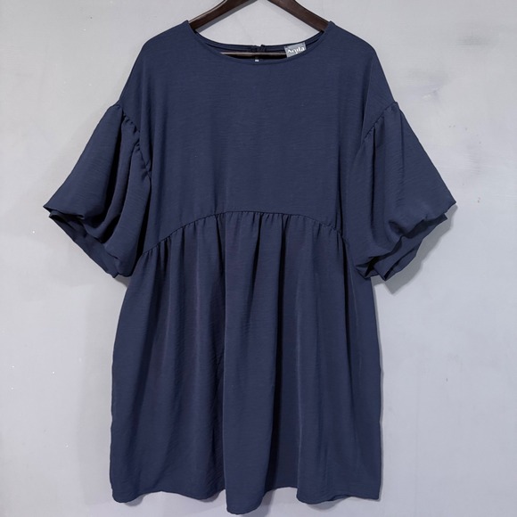 ARULA Dresses & Skirts - Arula A Plus Size Babydoll Mini Dress Navy Blue Short Puff Sleeve Pockets XL